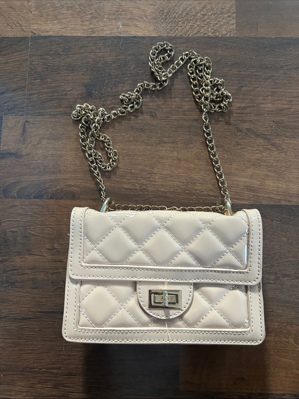 Quilted Chain Strap Crossbody Bag in Cream